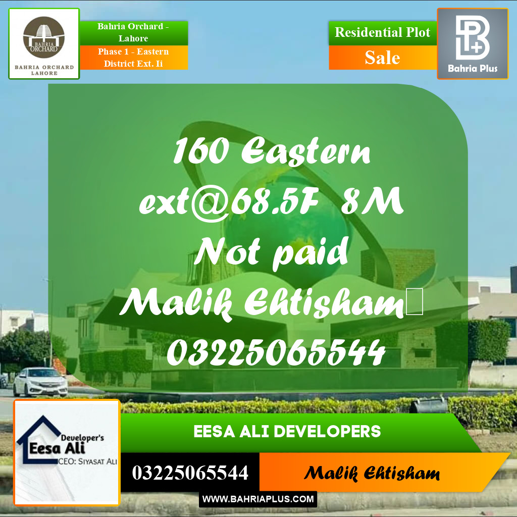 Residential Plot for Sale in Phase 1 - Eastern District Ext. II -  Bahria Orchard, Lahore - (BP-222723)