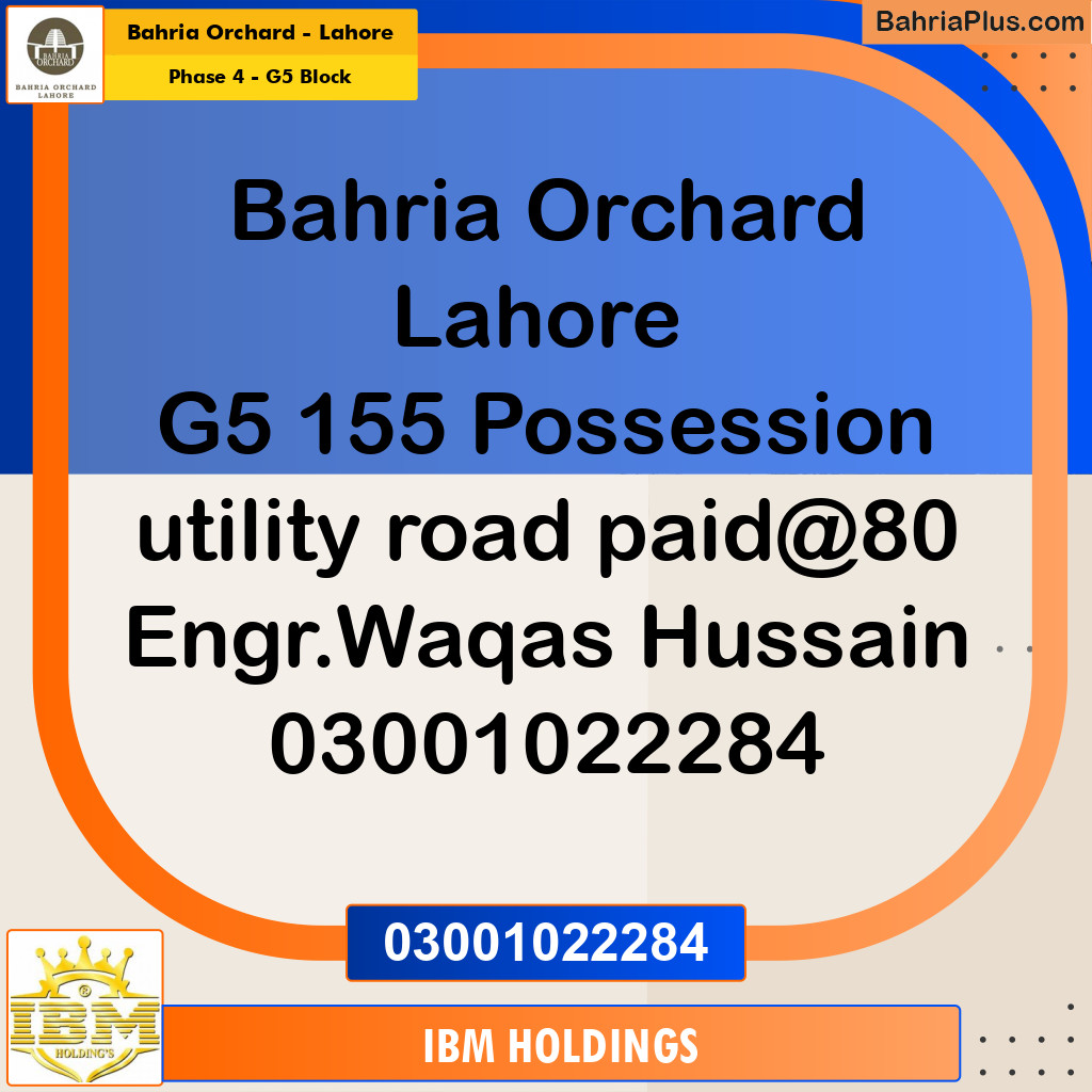 10 Marla Residential Plot for Sale in Phase 4 - G5 Block -  Bahria Orchard, Lahore - (BP-222822)