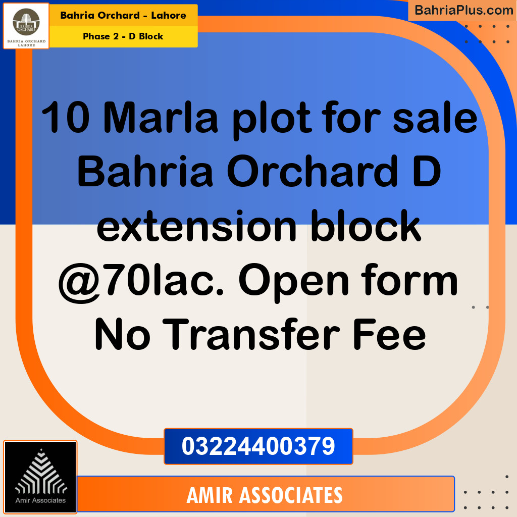 10 Marla Residential Plot for Sale in Phase 2 - D Block -  Bahria Orchard, Lahore - (BP-222838)