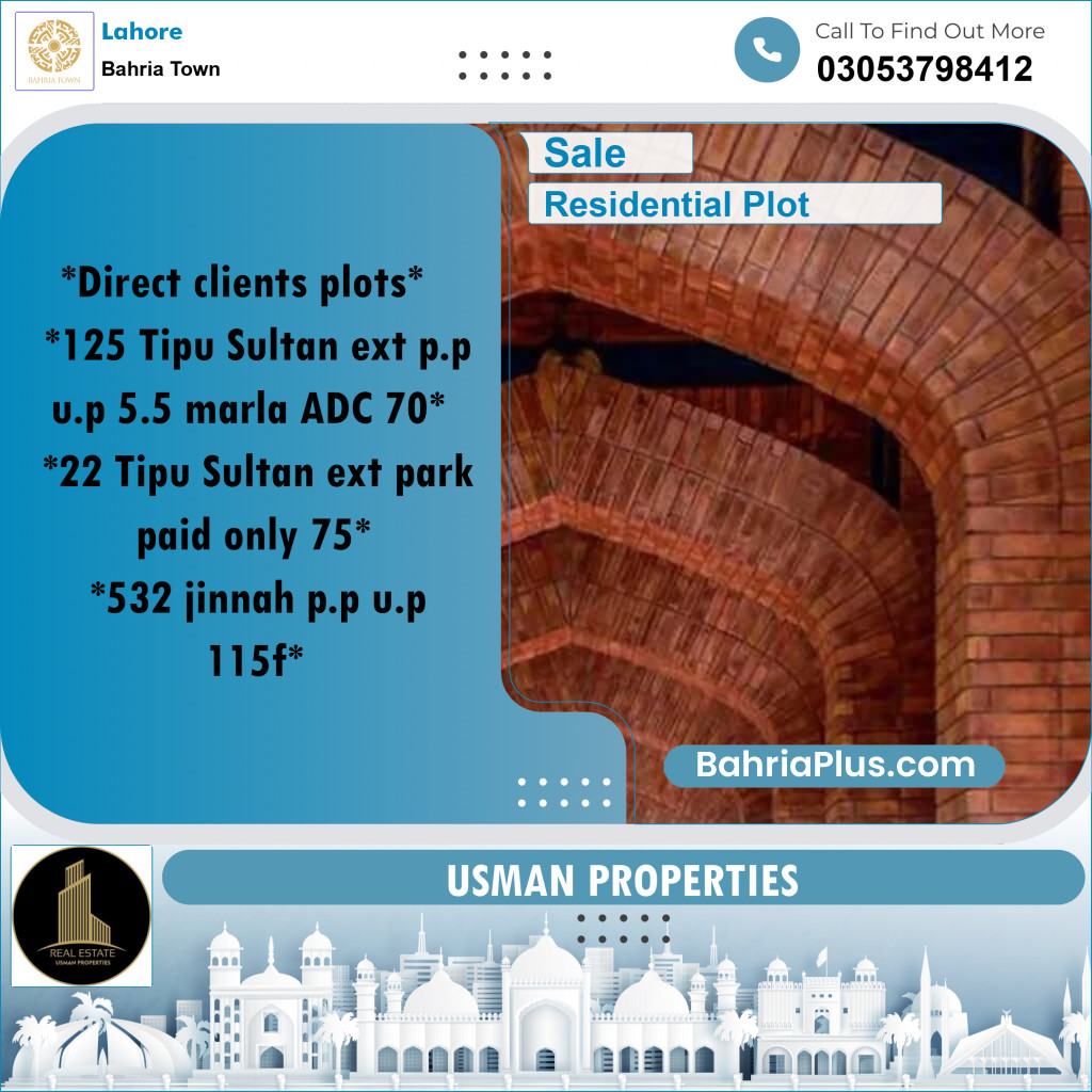 Residential Plot for Sale in Bahria Town, Lahore - (BP-222893)