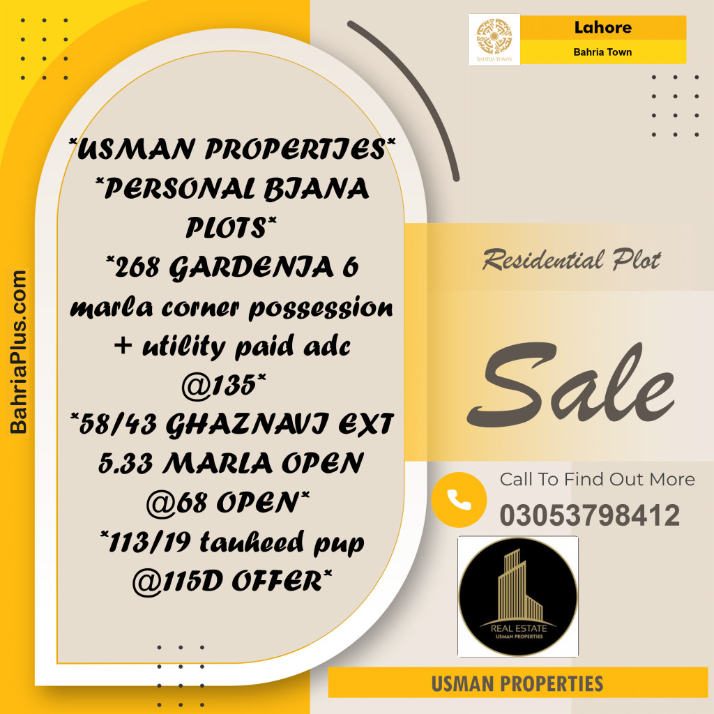 Residential Plot for Sale in Bahria Town, Lahore - (BP-222894)