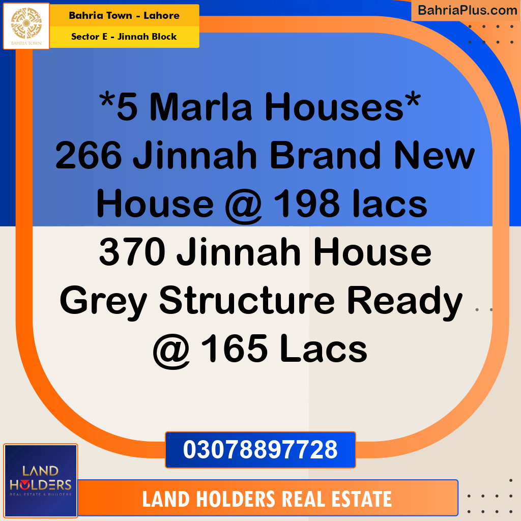 5 Marla Residential House for Sale in Sector E - Jinnah Block - Bahria Town, Lahore - (BP-222897)