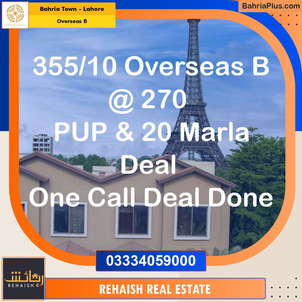 20 Marla Residential Plot for Sale in Overseas B - Bahria Town, Lahore - (BP-222922)