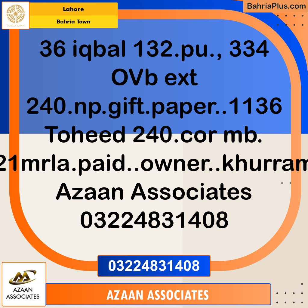 Residential Plot for Sale in Bahria Town, Lahore - (BP-222948)