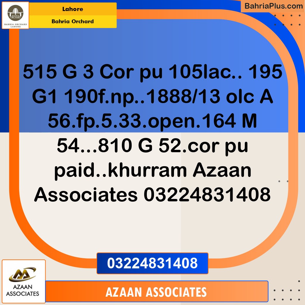 Residential Plot for Sale in Bahria Orchard, Lahore - (BP-222954)