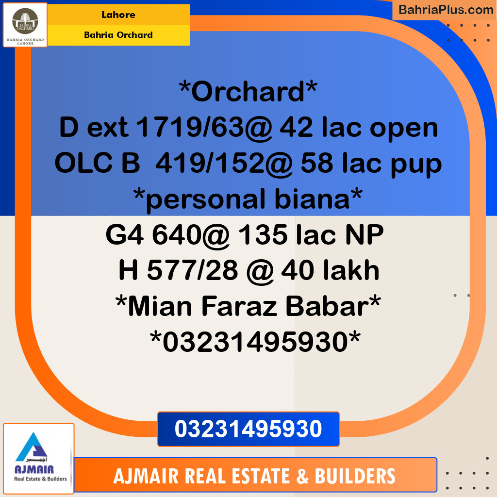 Residential Plot for Sale in Bahria Orchard, Lahore - (BP-223015)