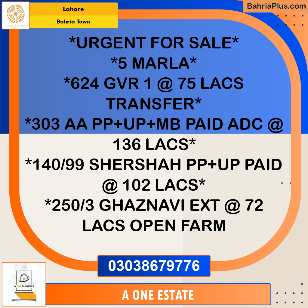 Residential Plot for Sale in Bahria Town, Lahore - (BP-223030)