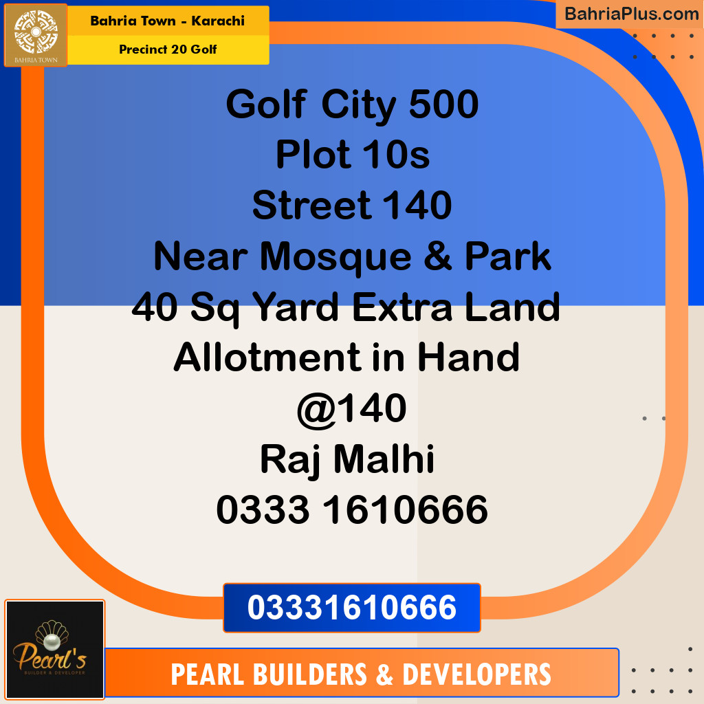 500 Sq. Yards Residential Plot for Sale in Precinct 20 Golf -  Bahria Town, Karachi - (BP-223057)