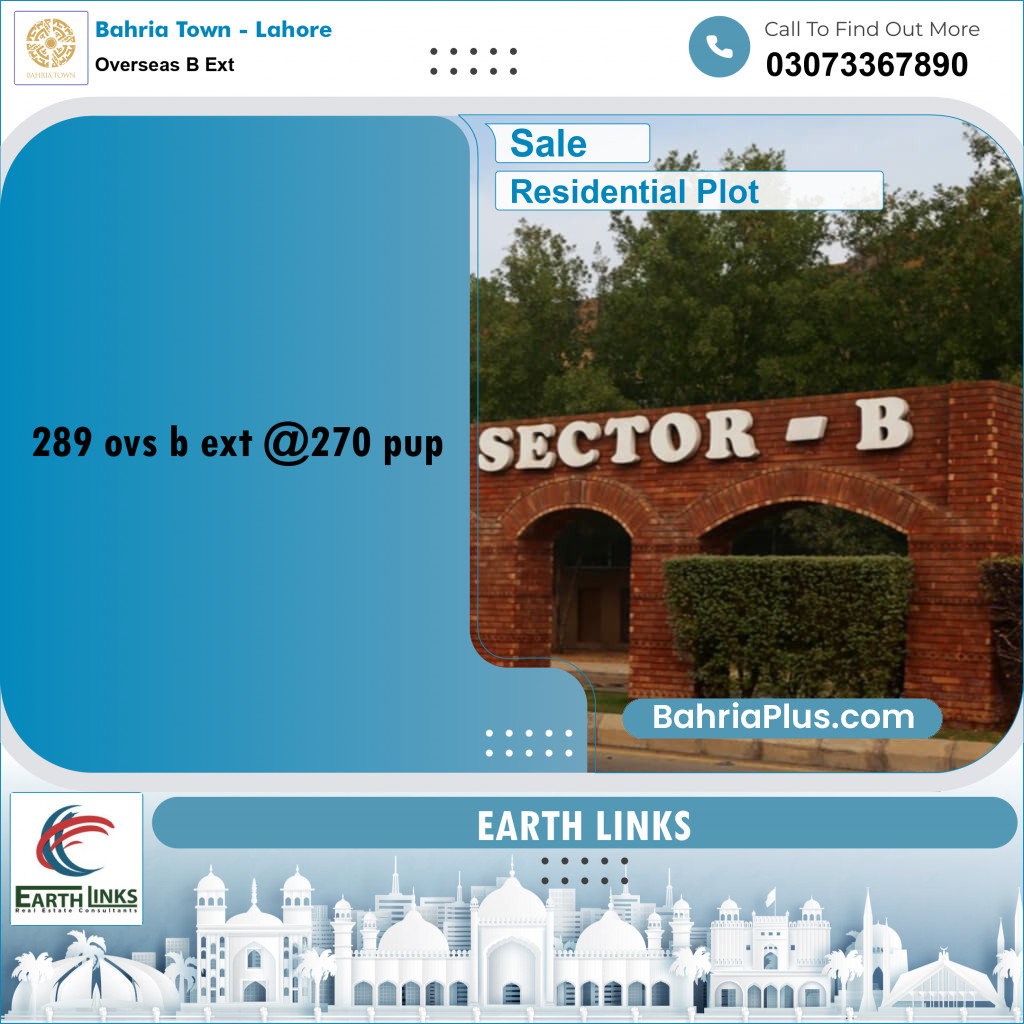 20 Marla Residential Plot for Sale in Overseas B Ext -  Bahria Town, Lahore - (BP-223100)