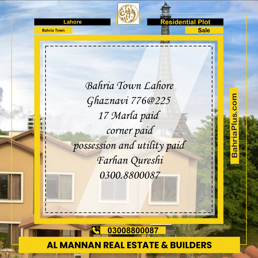 Residential Plot for Sale in Bahria Town, Lahore - (BP-223107)