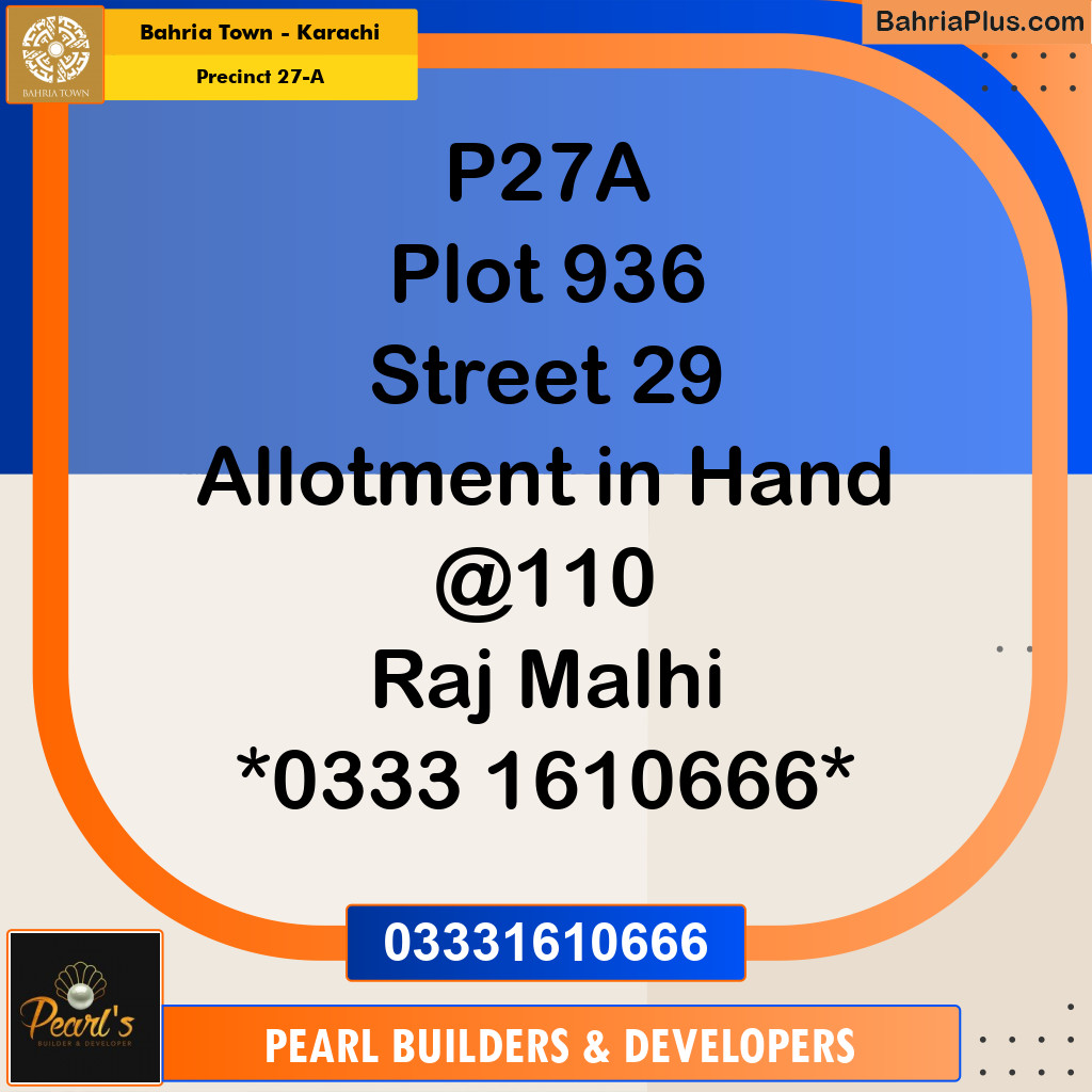 500 Sq. Yards Residential Plot for Sale in Precinct 27-A -  Bahria Town, Karachi - (BP-223131)