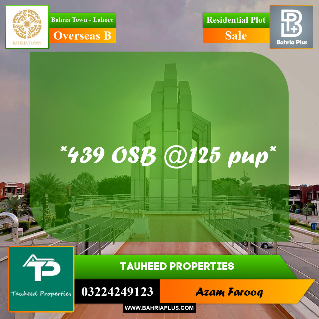 10 Marla Residential Plot for Sale in Overseas B - Bahria Town, Lahore - (BP-223153)