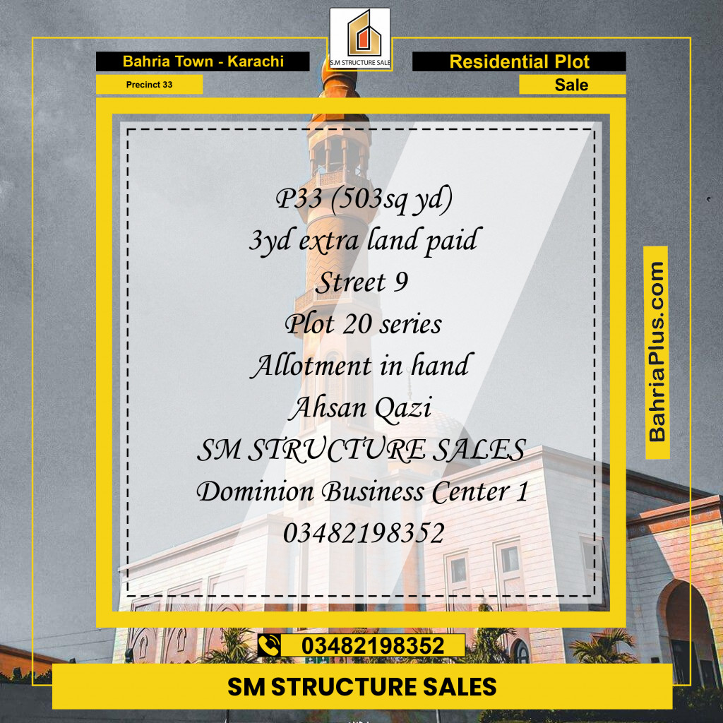 503 Sq. Yards Residential Plot for Sale in Precinct 33 -  Bahria Town, Karachi - (BP-223154)