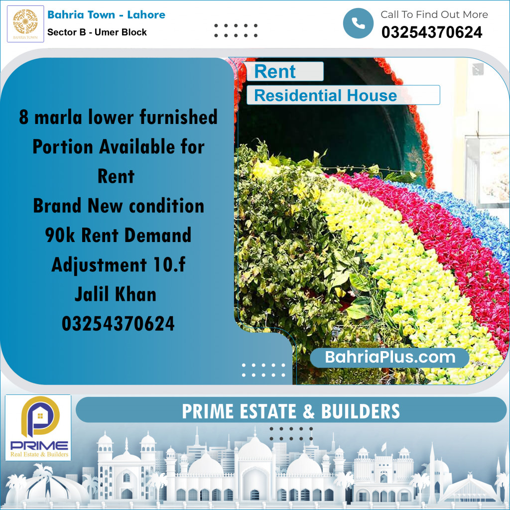 8 Marla Residential House for Rent in Sector B - Umer Block - Bahria Town, Lahore - (BP-223165)