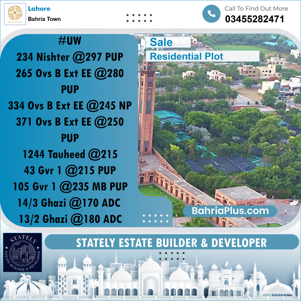1 Kanal Residential Plot for Sale in Bahria Town, Lahore - (BP-223185)
