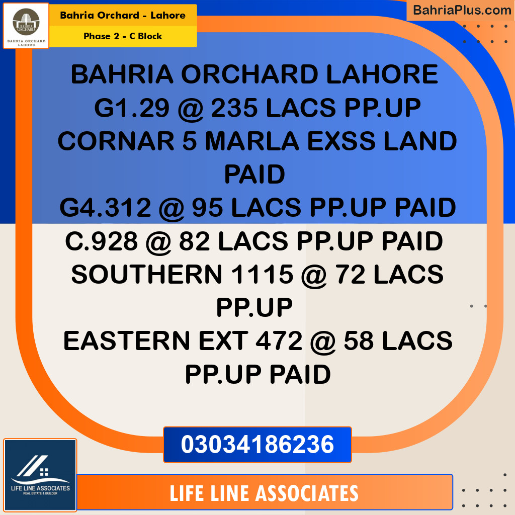 8 Marla Residential Plot for Sale in Phase 2 - C Block -  Bahria Orchard, Lahore - (BP-223194)