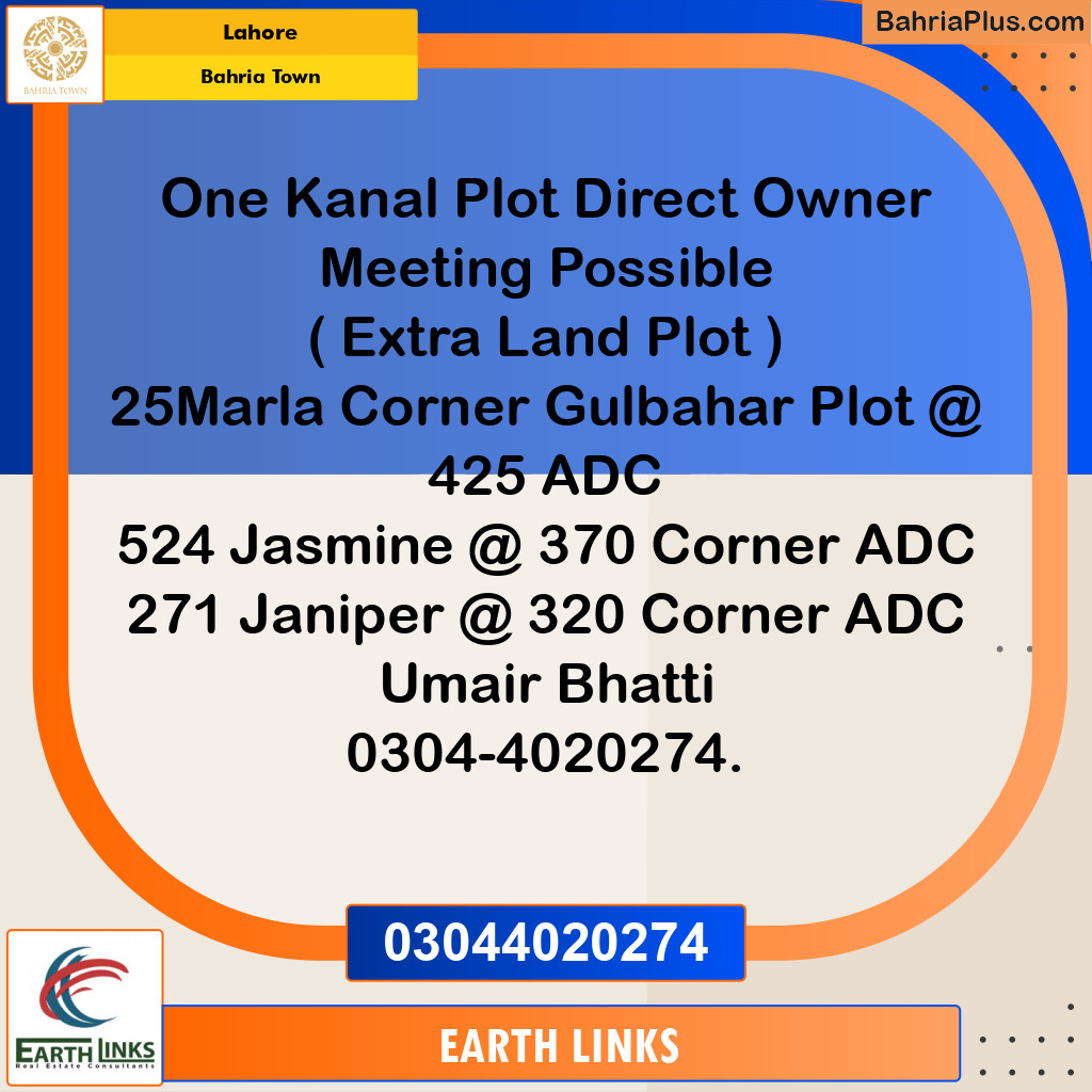 1 Kanal Residential Plot for Sale in Bahria Town, Lahore - (BP-223223)