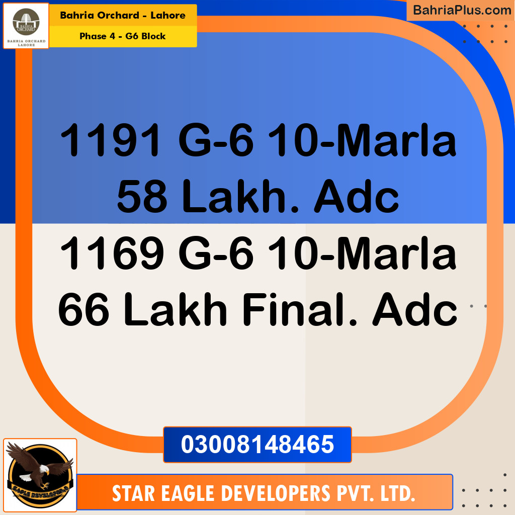 10 Marla Residential Plot for Sale in Phase 4 - G6 Block -  Bahria Orchard, Lahore - (BP-223258)