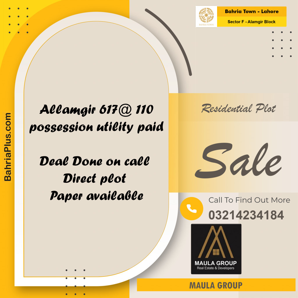 10 Marla Residential Plot for Sale in Sector F - Alamgir Block -  Bahria Town, Lahore - (BP-223265)