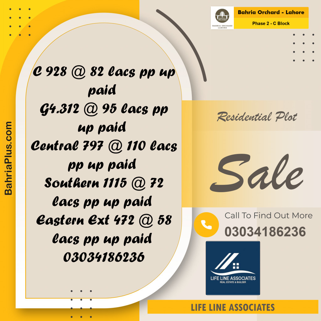 8 Marla Residential Plot for Sale in Phase 2 - C Block -  Bahria Orchard, Lahore - (BP-223276)