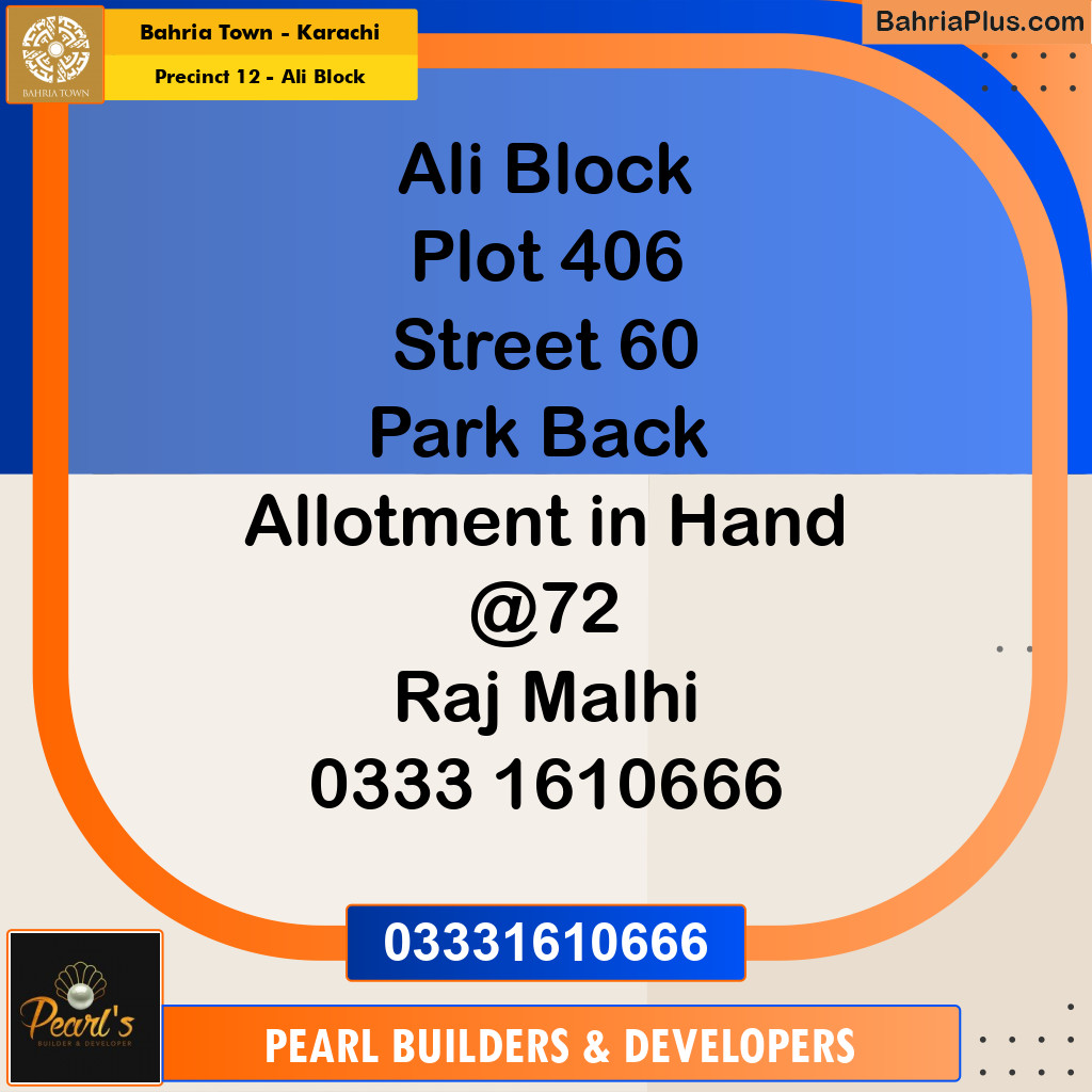 125 Sq. Yards Residential Plot for Sale in Precinct 12 - Ali Block - Bahria Town, Karachi - (BP-223288)