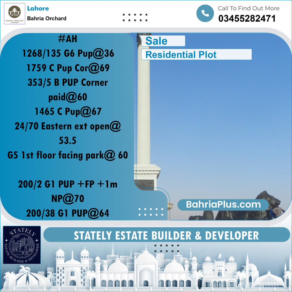 Residential Plot for Sale in Bahria Orchard, Lahore - (BP-223301)