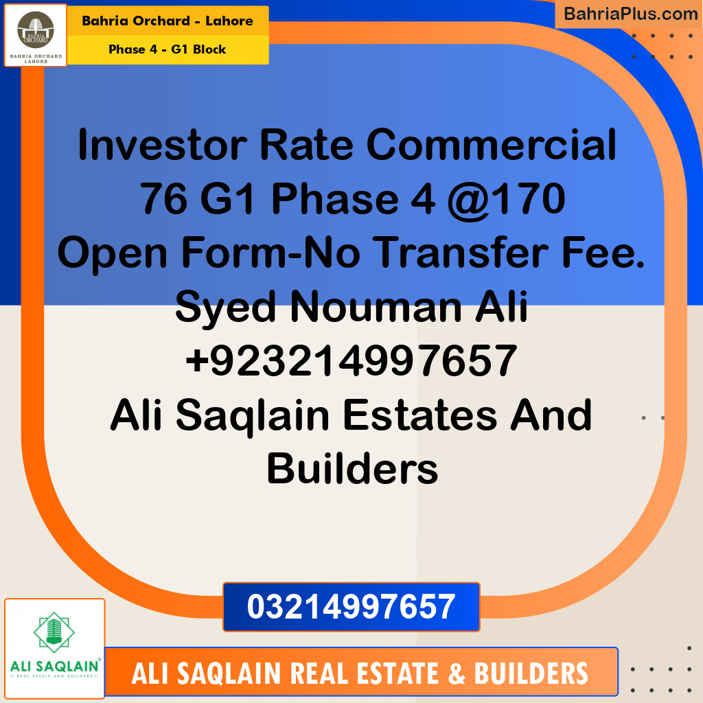 5 Marla Residential Plot for Sale in Phase 4 - G1 Block - Bahria Orchard, Lahore - (BP-223319)