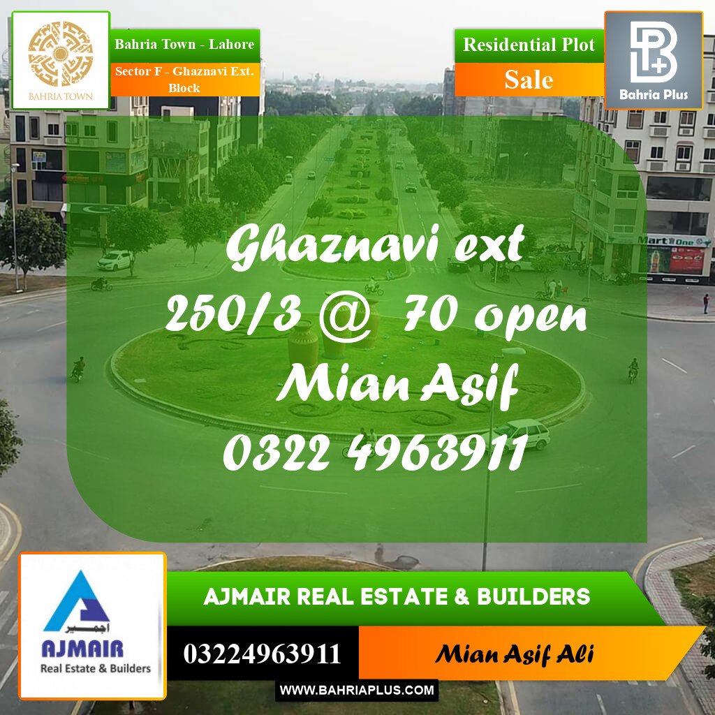 Residential Plot for Sale in Sector F - Ghaznavi Ext. Block -  Bahria Town, Lahore - (BP-223358)