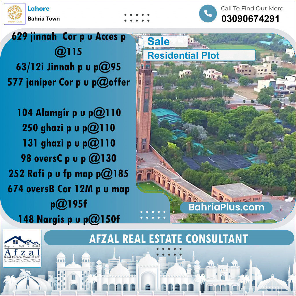 Residential Plot for Sale in Bahria Town, Lahore - (BP-223398)