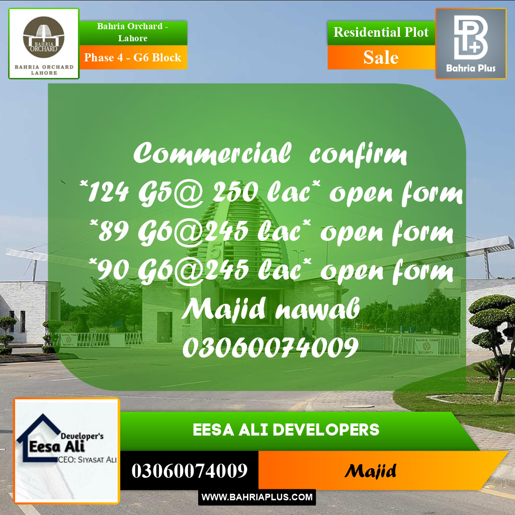 Residential Plot for Sale in Phase 4 - G6 Block -  Bahria Orchard, Lahore - (BP-223410)