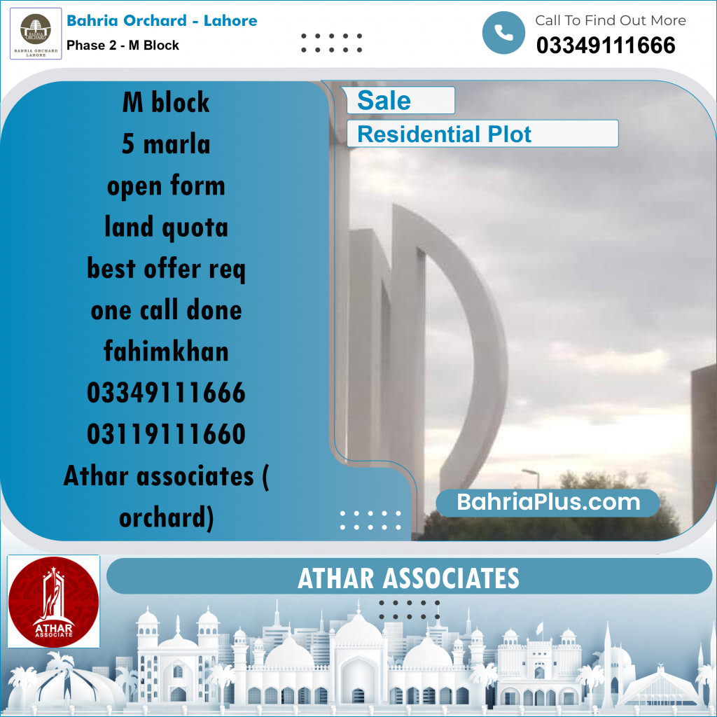 5 Marla Residential Plot for Sale in Phase 2 - M Block -  Bahria Orchard, Lahore - (BP-223416)