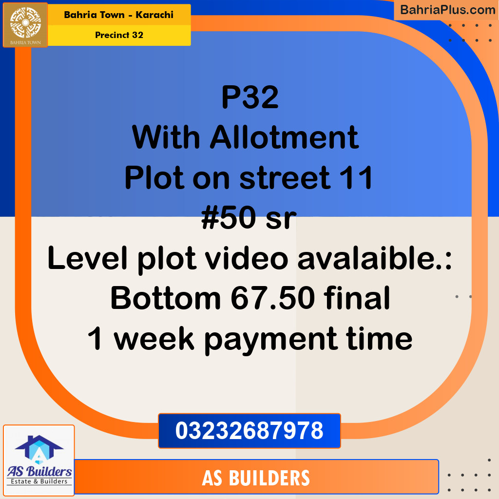 250 Sq. Yards Residential Plot for Sale in Precinct 32 - Bahria Town, Karachi - (BP-223447)