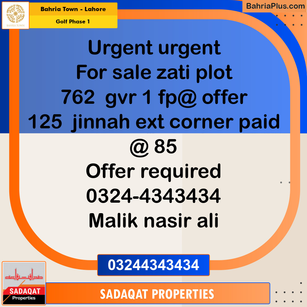 10 Marla Residential Plot for Sale in Golf Phase 1 -  Bahria Town, Lahore - (BP-223490)