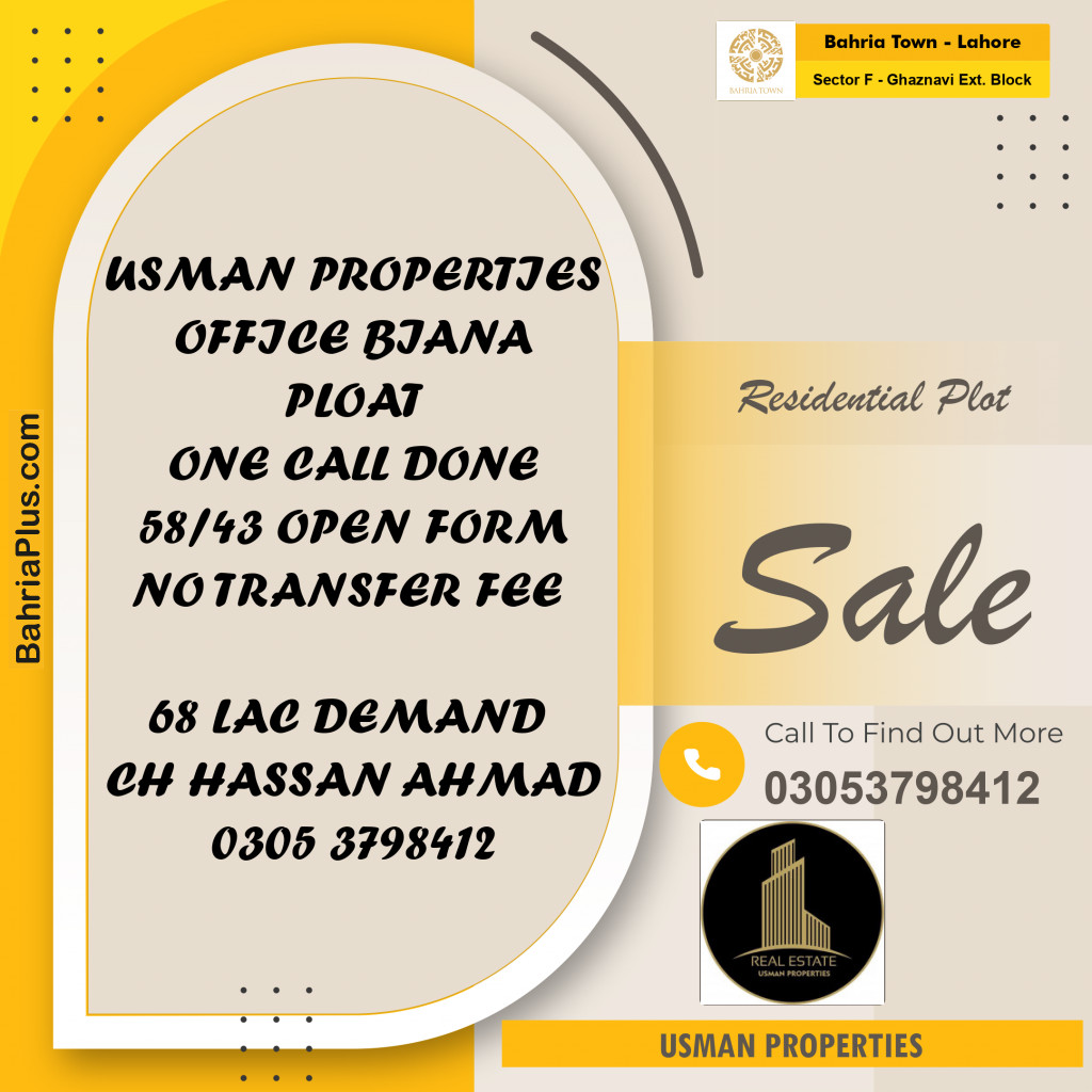 5.33 Marla Residential Plot for Sale in Sector F - Ghaznavi Ext. Block - Bahria Town, Lahore - (BP-223491)