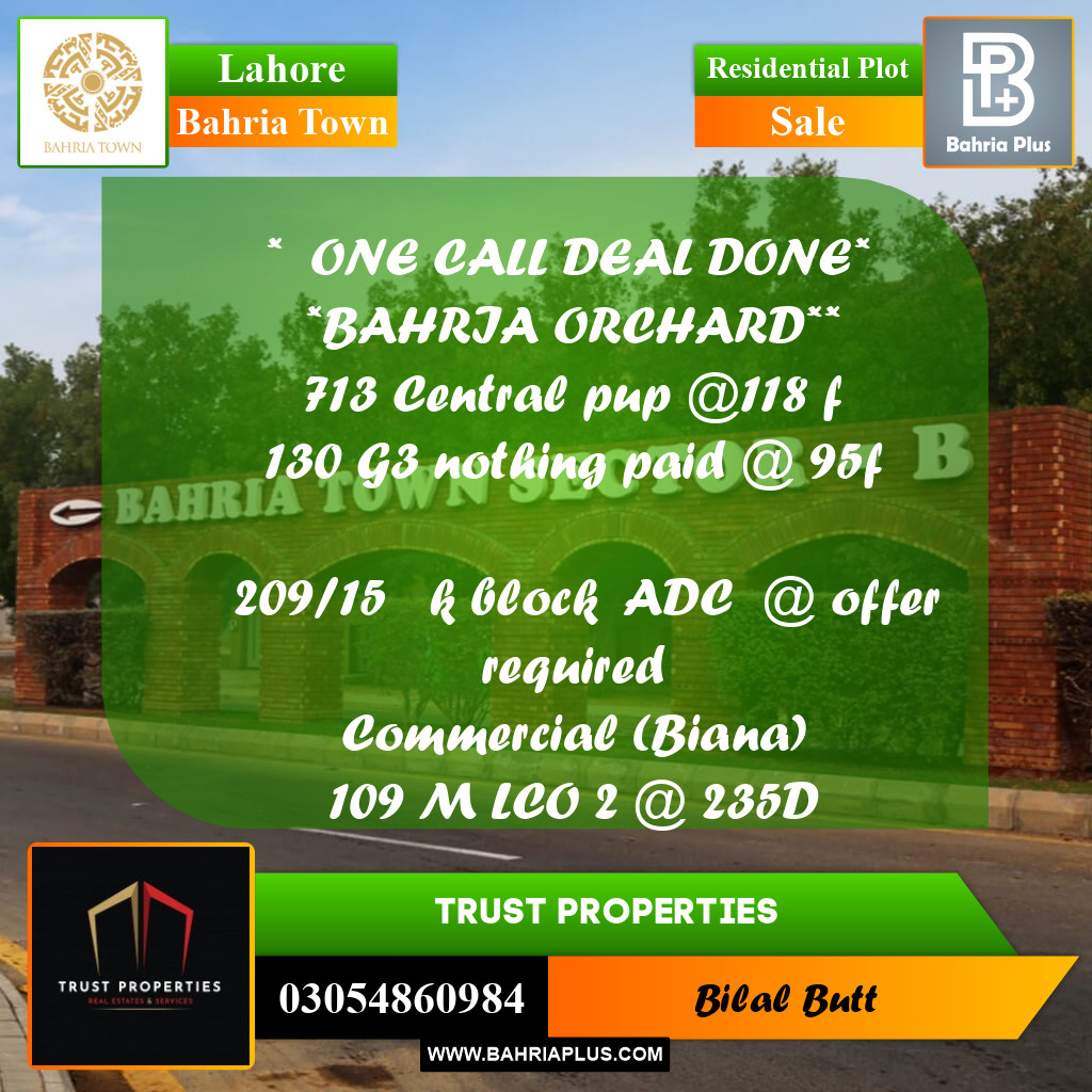 Residential Plot for Sale in Bahria Town, Lahore - (BP-223496)