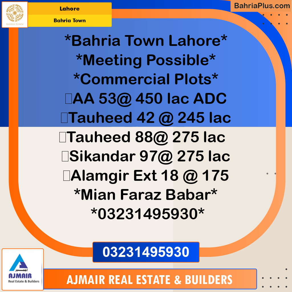 Commercial Plot for Sale in Bahria Town, Lahore - (BP-223531)