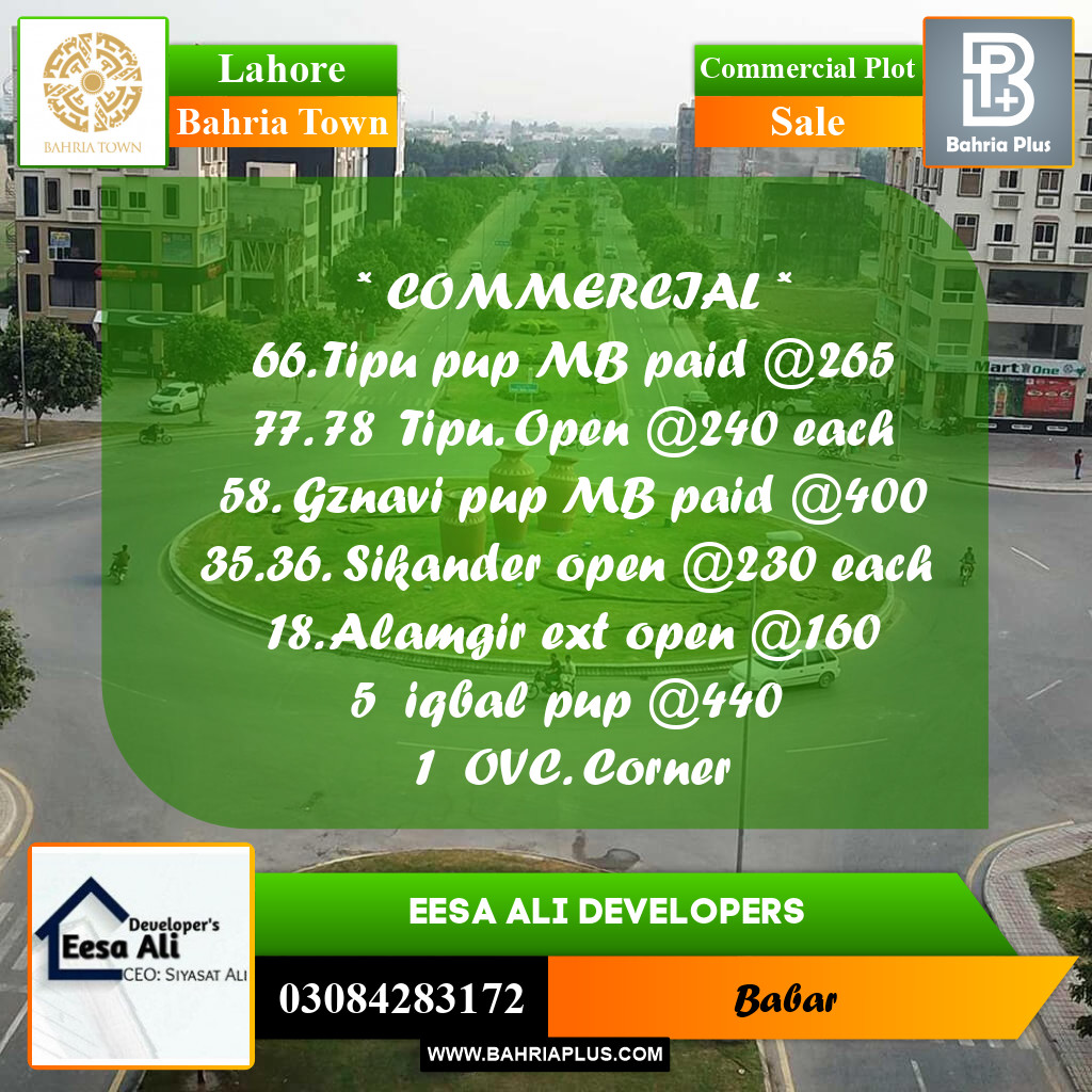 Commercial Plot for Sale in Bahria Town, Lahore - (BP-223568)