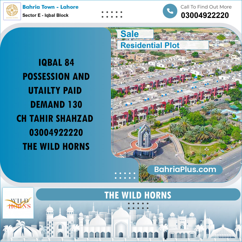 10 Marla Residential Plot for Sale in Sector E - Iqbal Block -  Bahria Town, Lahore - (BP-223580)