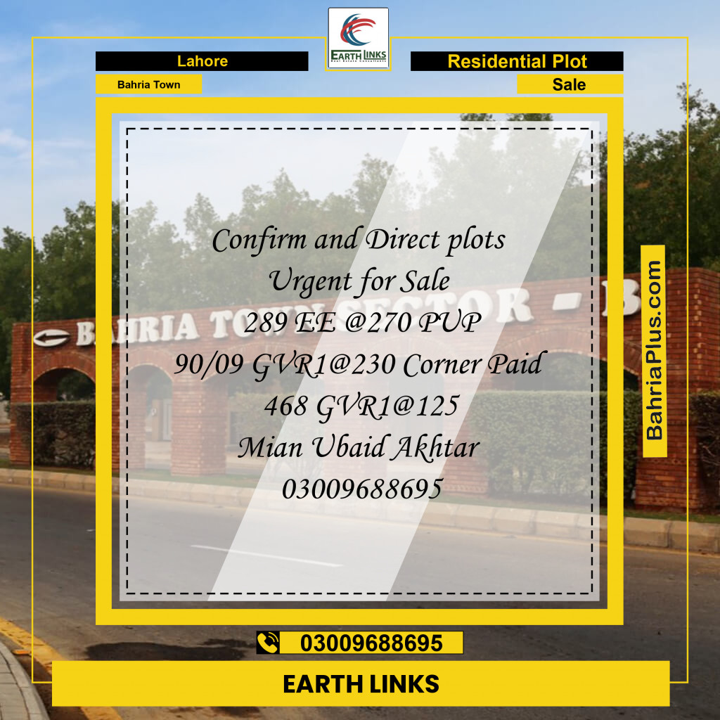 Residential Plot for Sale in Bahria Town, Lahore - (BP-223583)
