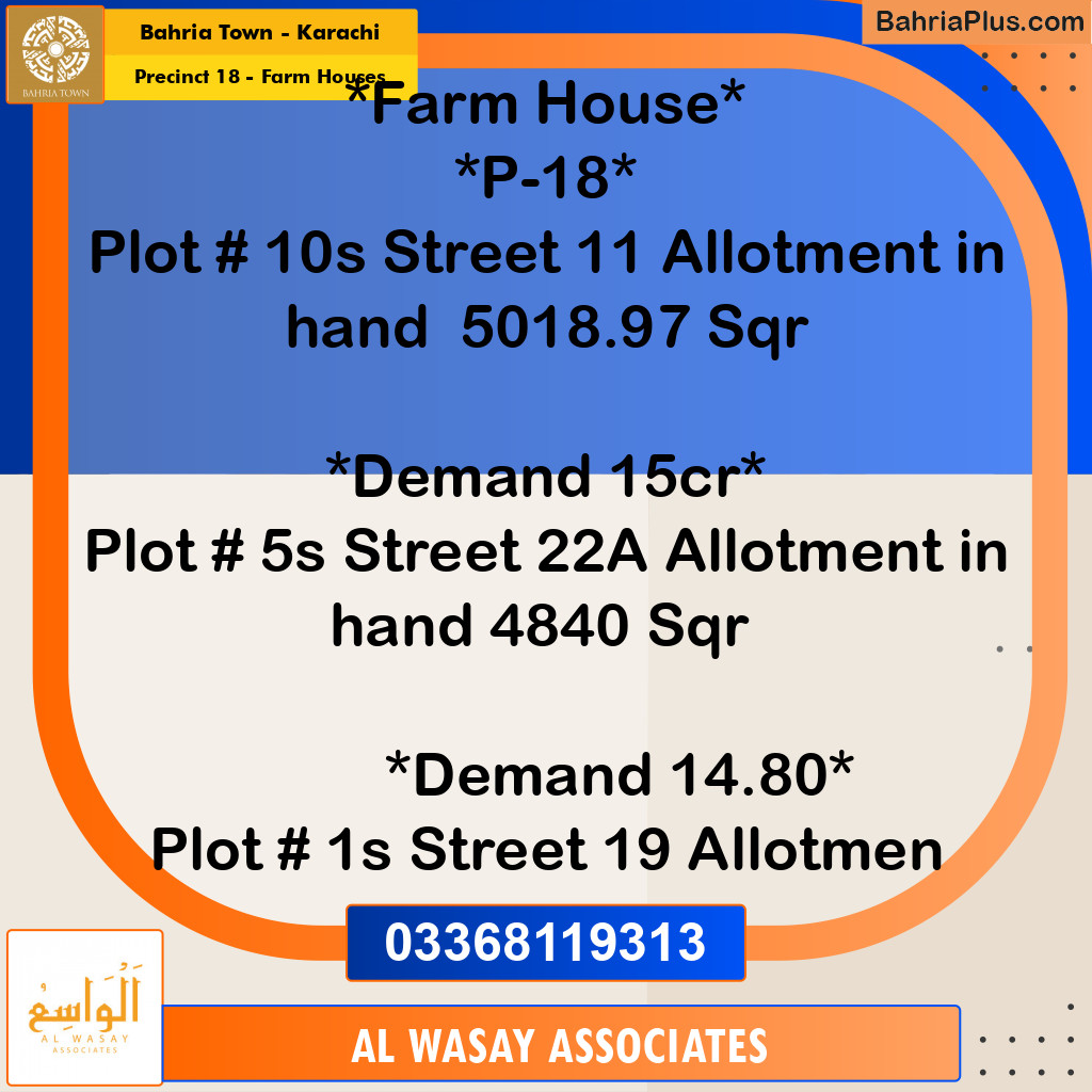 504840 Sq. Yards Residential Plot for Sale in Precinct 18 - Farm Houses - Bahria Town, Karachi - (BP-223610)