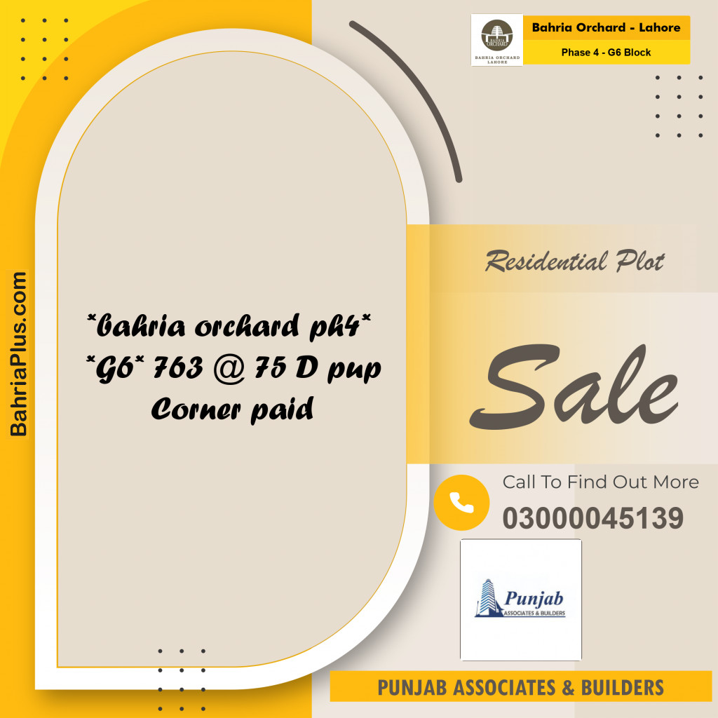 10 Marla Residential Plot for Sale in Phase 4 - G6 Block -  Bahria Orchard, Lahore - (BP-223635)