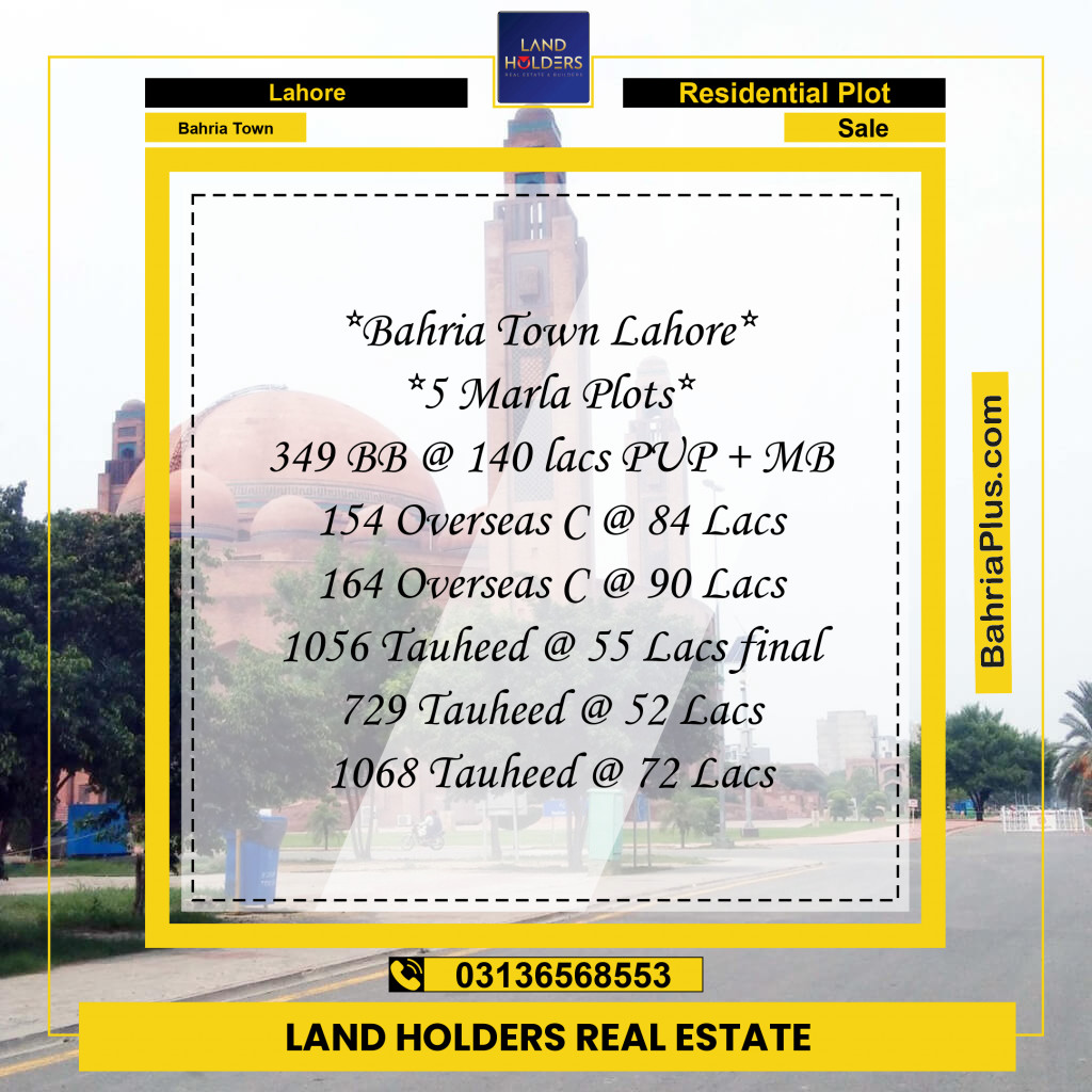Residential Plot for Sale in Bahria Town, Lahore - (BP-223672)