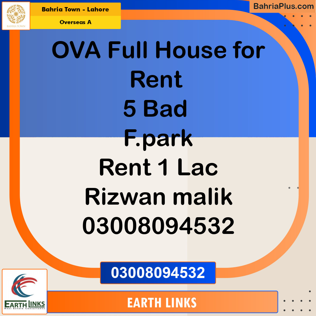 10 Marla Residential House for Rent in Overseas A -  Bahria Town, Lahore - (BP-223684)