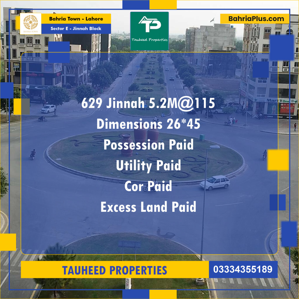 5.2 Marla Residential Plot for Sale in Sector E - Jinnah Block -  Bahria Town, Lahore - (BP-223687)