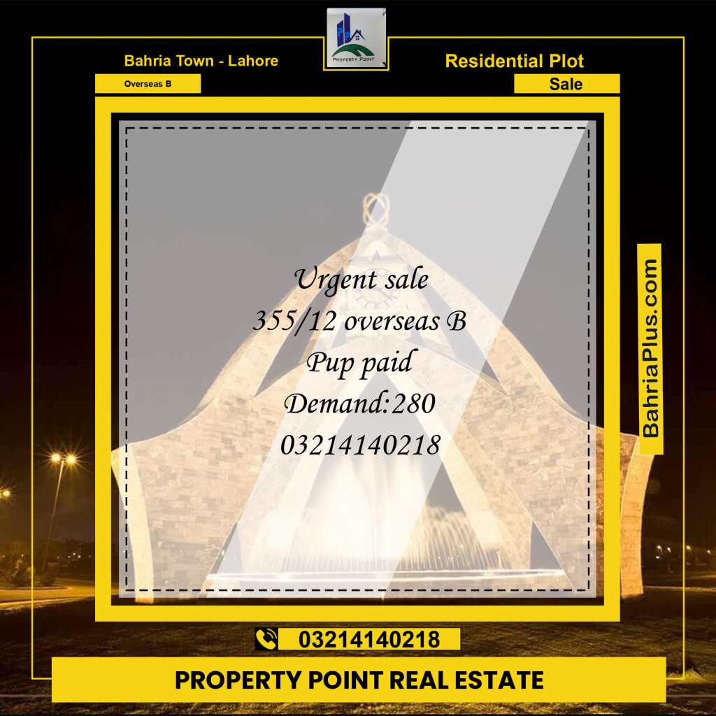 1 Kanal Residential Plot for Sale in Overseas B -  Bahria Town, Lahore - (BP-223715)