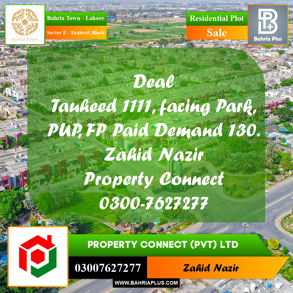 Residential Plot for Sale in Sector F - Tauheed Block -  Bahria Town, Lahore - (BP-223757)