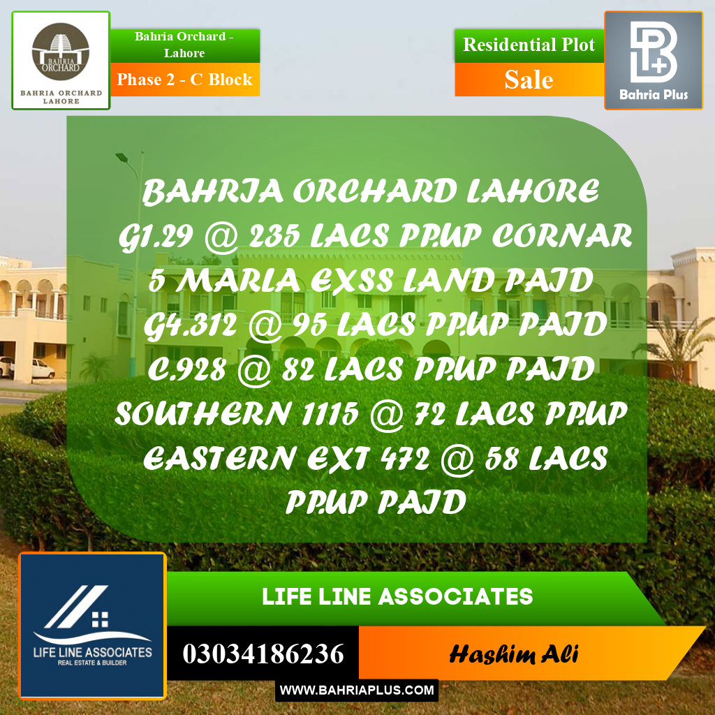 8 Marla Residential Plot for Sale in Phase 2 - C Block -  Bahria Orchard, Lahore - (BP-223854)