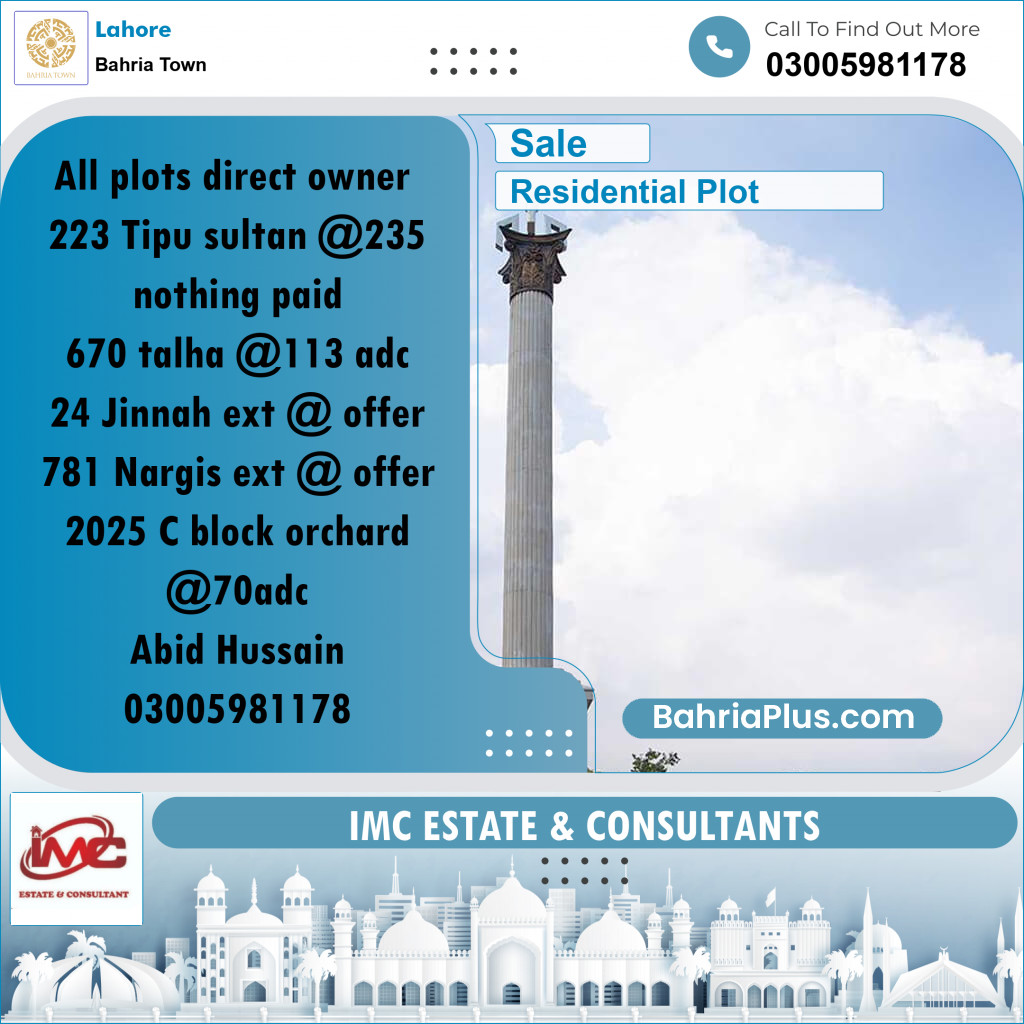Residential Plot for Sale in Bahria Town, Lahore - (BP-223861)
