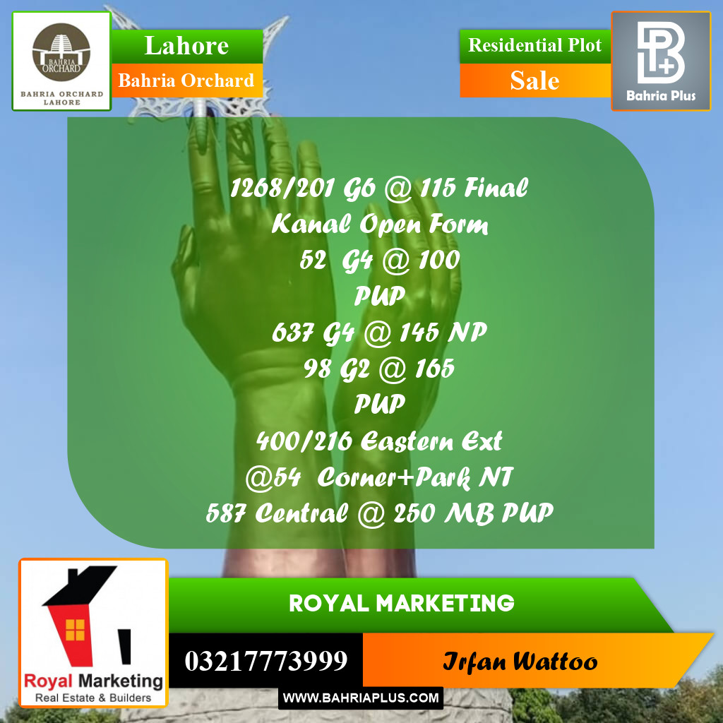 Residential Plot for Sale in Bahria Orchard, Lahore - (BP-223870)