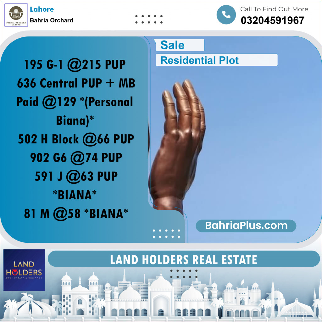 Residential Plot for Sale in Bahria Orchard, Lahore - (BP-223924)